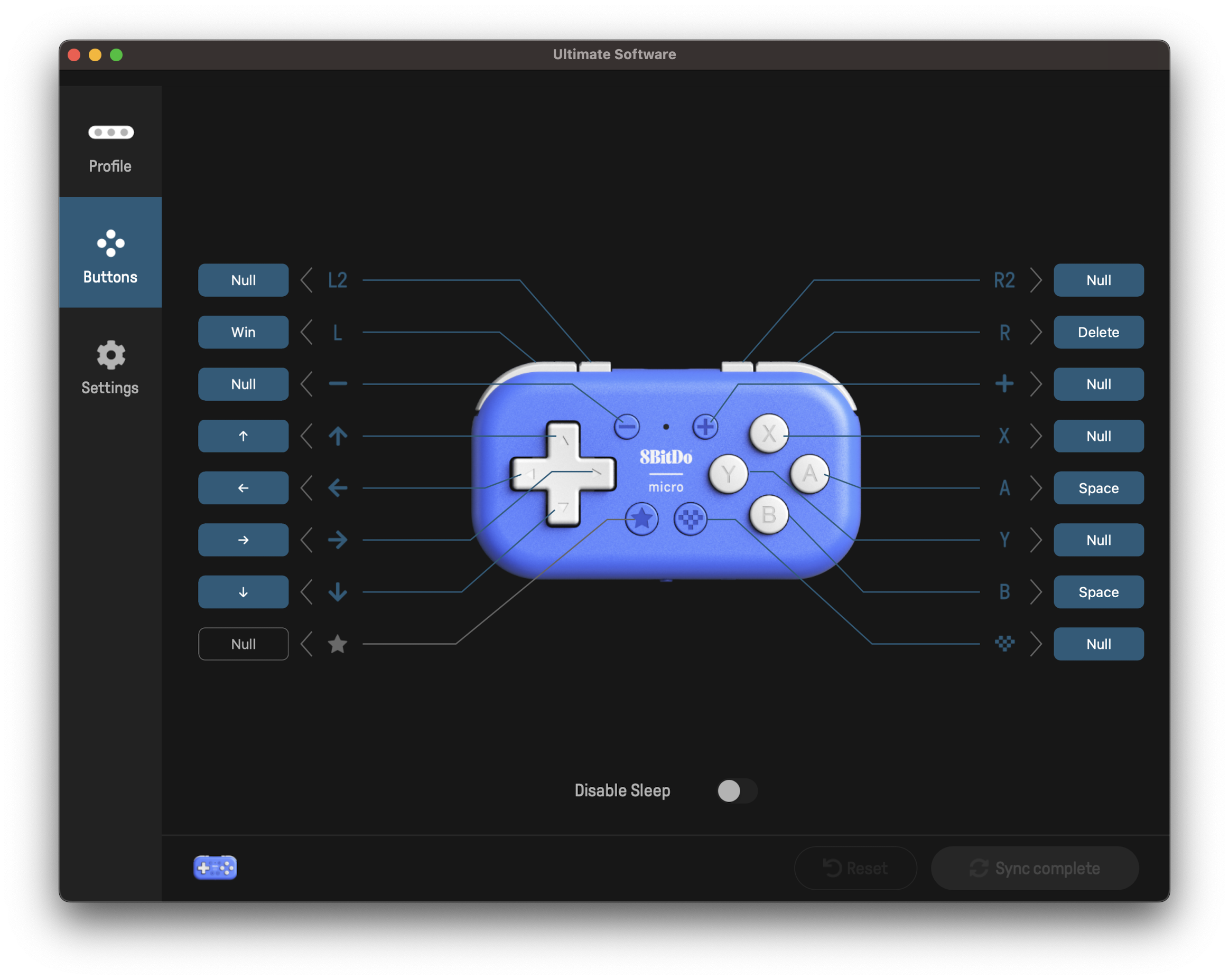 8BitDo Micro Key Config 画面イメージ - キーアサイン設定例